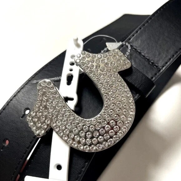 NWT Original TRUE RELIGION Horseshoe Belt Rhinestone Buckle Black Size 1X main image 4